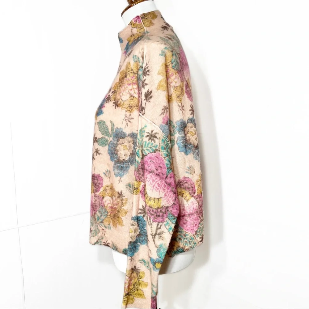 SOLD-Anthropologie Cashmere Floral Print Mock Neck Long Sleeve Sweater Pilcro - Picture 6 of 14